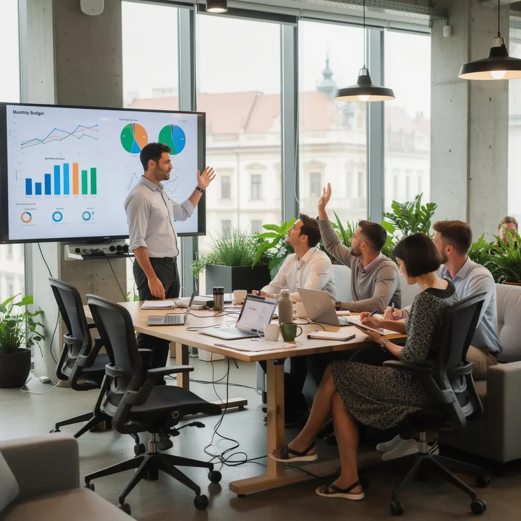 Kniha o osobních financích ležící na stole s hrnkem kávy